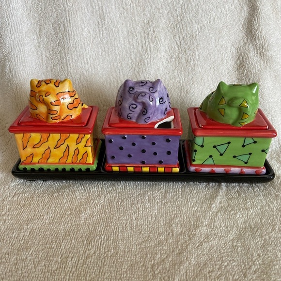 Pacific Giftware CM Redwine Hear See Speak No Evil Colorful Cat Trinket Box Set - Picture 7 of 12